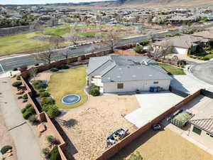 Aerial perspective of suburban area featuring mountains
