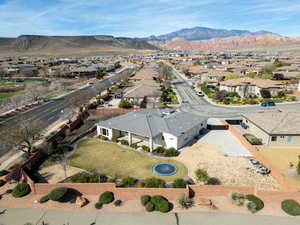 Aerial perspective of suburban area featuring mountains