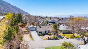 Aerial perspective of suburban area with mountains