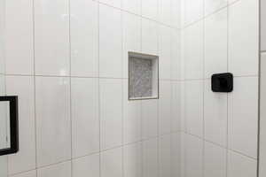 Bathroom view of tiled shower