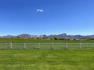 View of mountain background with agricultural land