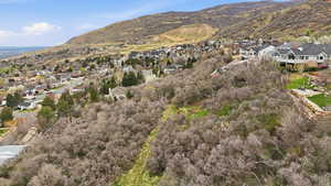 Aerial perspective of suburban area with mountains