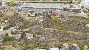 Aerial overview of property's location with nearby suburban area