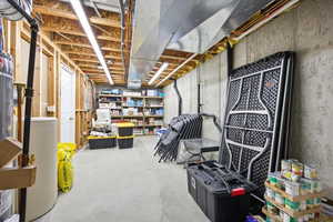 Unfinished basement with water heater