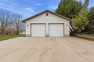 View of detached garage