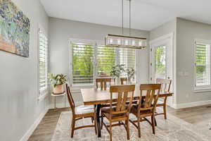 Dining area featuring light wood-style floors and healthy amount of natural light