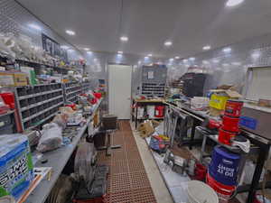 Diamond-plate work area in shop