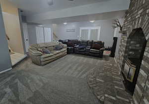 Family room with wood-burning stove