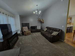 Front room w/newer carpet/paint, vaulted ceiling, large windows