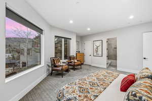 Sitting room featuring light carpet and recessed lighting