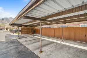 View of patio / terrace with a mountain view