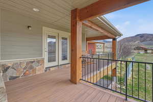 Wooden terrace with a mountain view