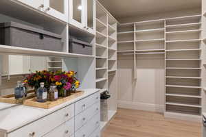 Walk in closet featuring light wood finished floors