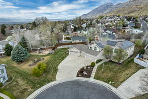 Aerial perspective of suburban area with mountains