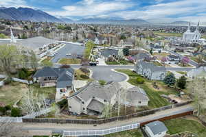 Aerial perspective of suburban area with mountains