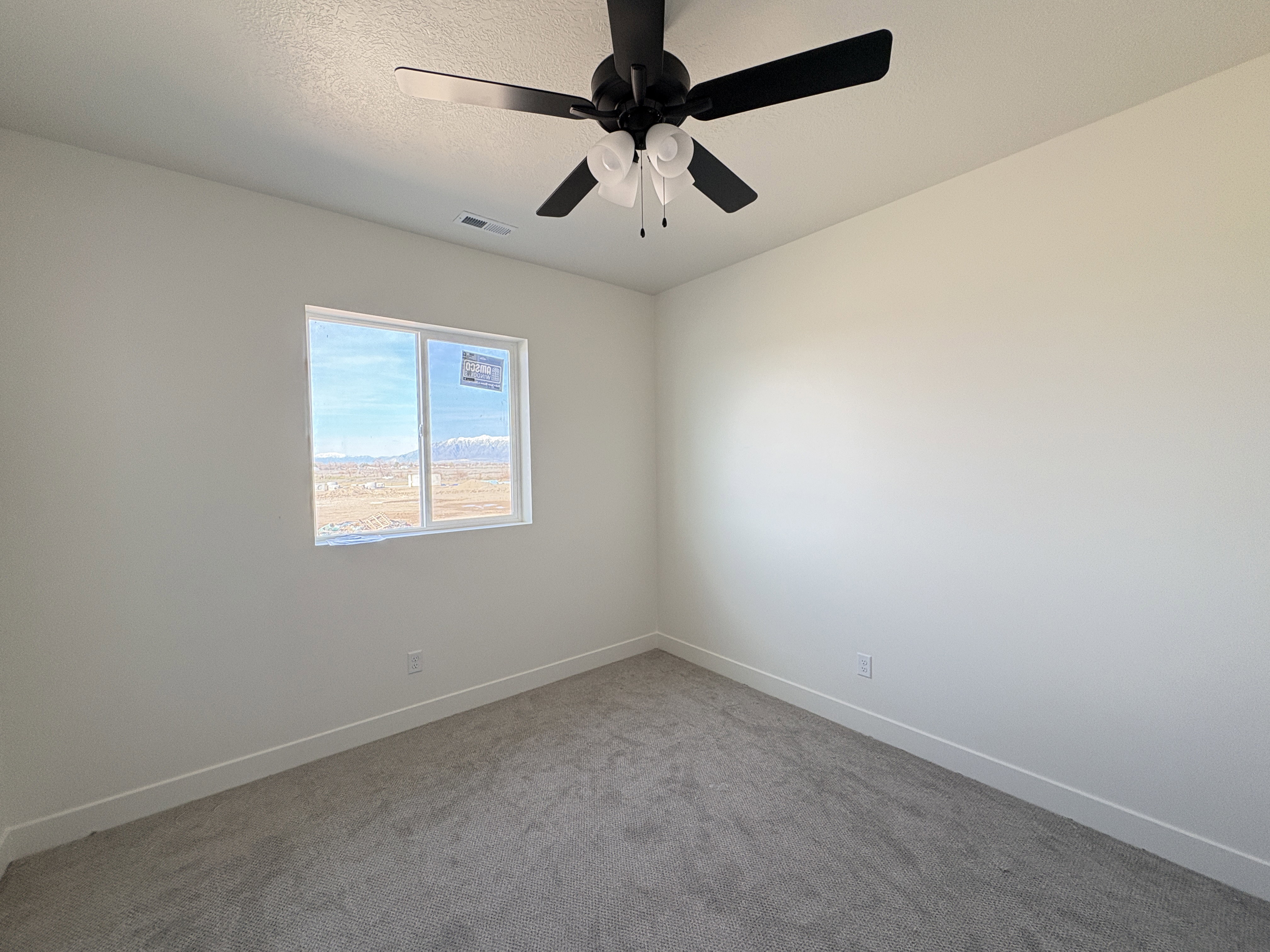 Unfurnished room featuring carpet and ceiling fan