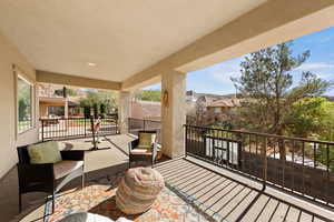 Balcony with a residential view and outdoor lounge area