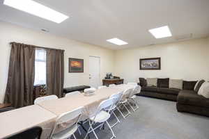 View of carpeted dining space