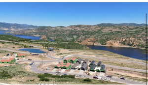 Bird's eye view of a water and mountain view