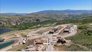 Bird's eye view of a water and mountain view