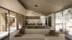 Sunroom / solarium featuring lofted ceiling