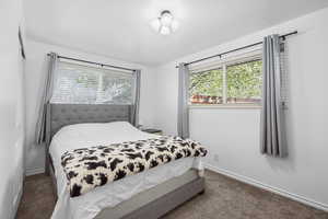 Carpeted bedroom with multiple windows