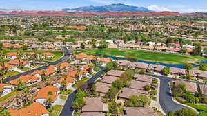 Aerial view of residential area with a water and mountain view