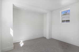 Unfurnished room featuring carpet