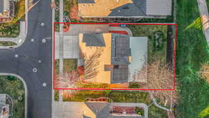 Aerial view of property's location with property boundaries highlighted