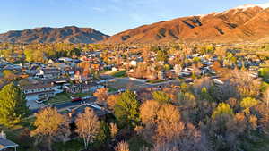 View of mountain background with nearby suburban area