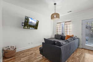 Living room featuring wood finished floors