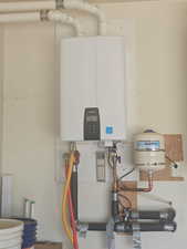 Garage with tankless water heater for walk in tub