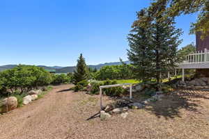 View of yard with a mountain view