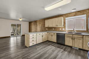 Kitchen with stainless steel appliances, light wood finish cabinetry. All appliances included!