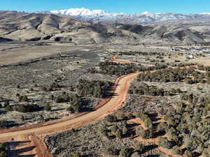 Drone / aerial view of a mountain backdrop