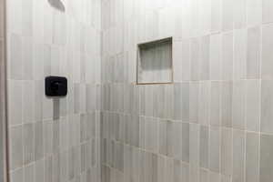 Bathroom view of a tile shower