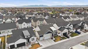 Aerial perspective of suburban area with mountains