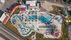 Drone / aerial view of a pool