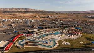 Aerial view of property's location with mountains