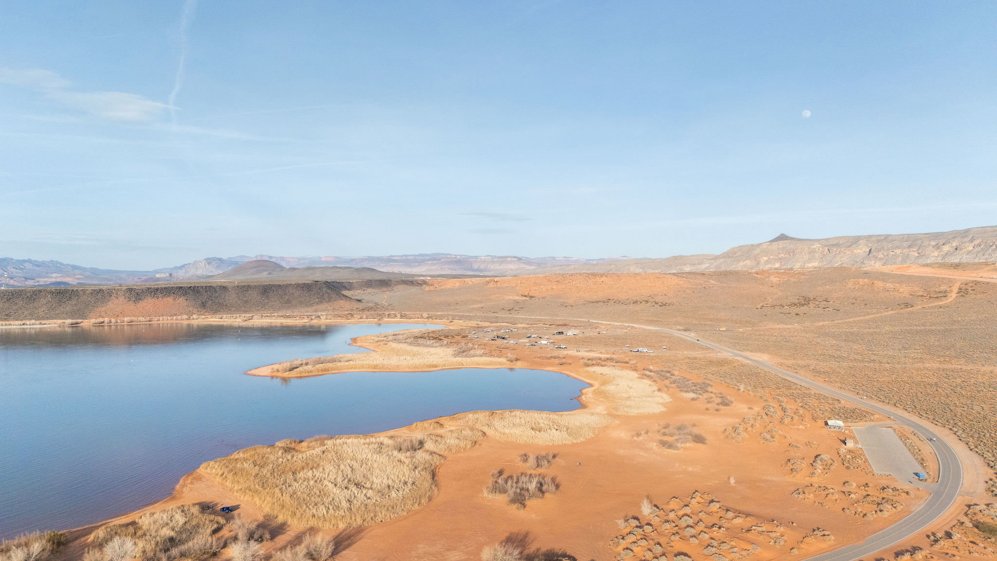 Drone / aerial view of a water and mountain view
