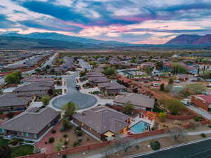 Aerial view at dusk of a mountain view and a residential view