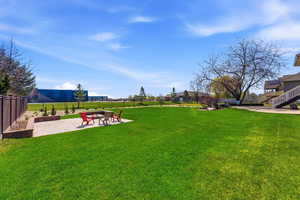 Fenced backyard with a patio and an outdoor fire pit
