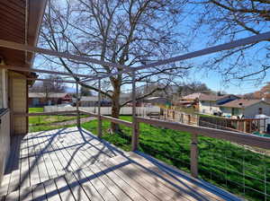 Deck featuring a residential view and a fenced backyard