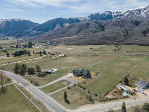 Overview of rural landscape with mountains