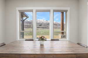 Dining space featuring a mountain view