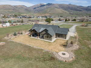 View from above of property with a mountainous background