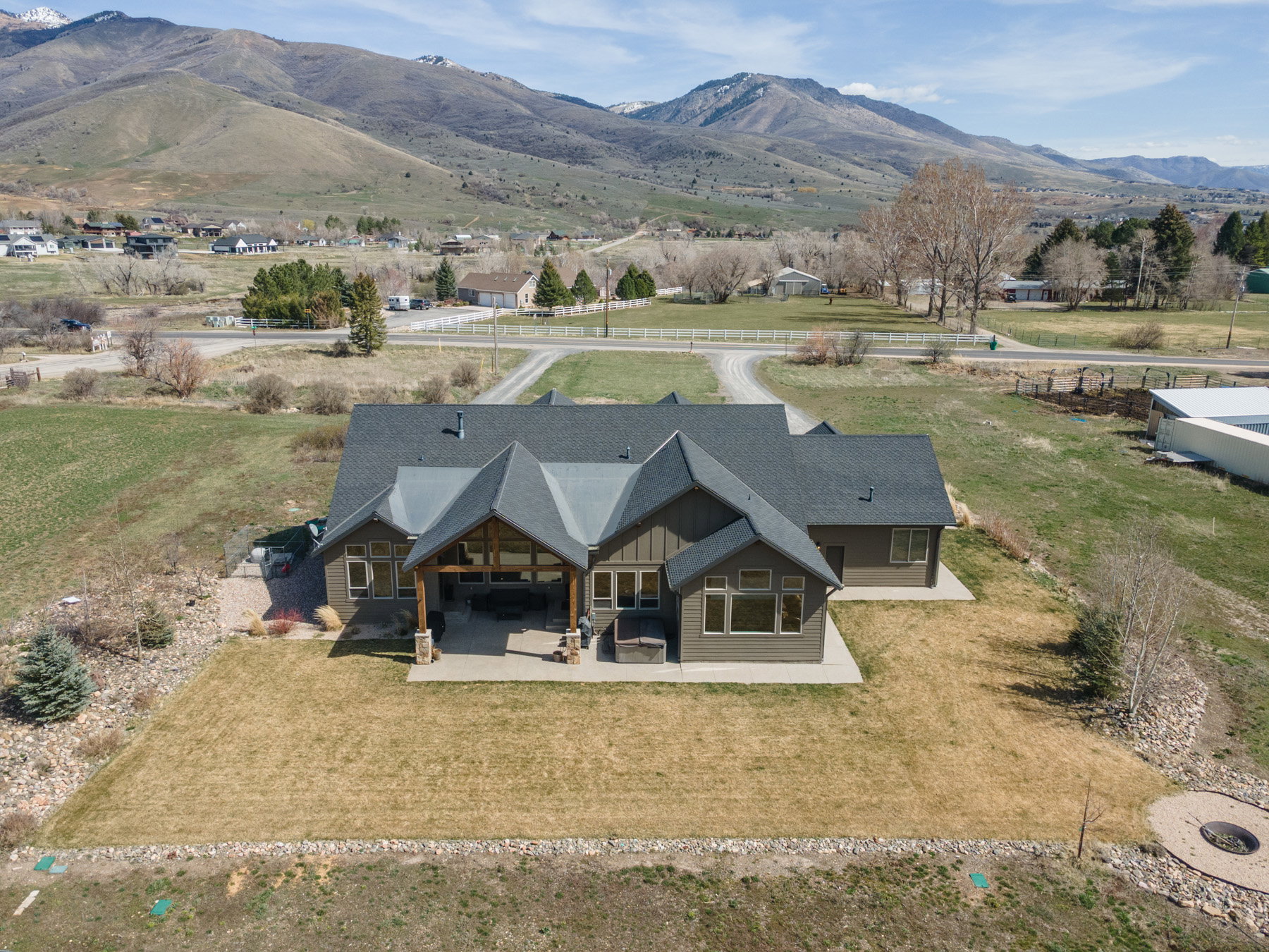 Bird's eye view of a mountainous background