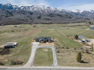 Overview of rural landscape with mountains