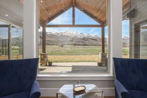Living area featuring a mountain view
