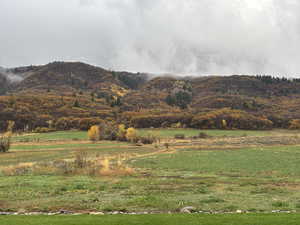 View of mountain background with rural Fall landscape